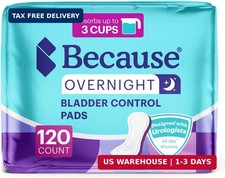 Because Overnight Incontinence Pads for Women Moderate-to-Heavy Absorbency for