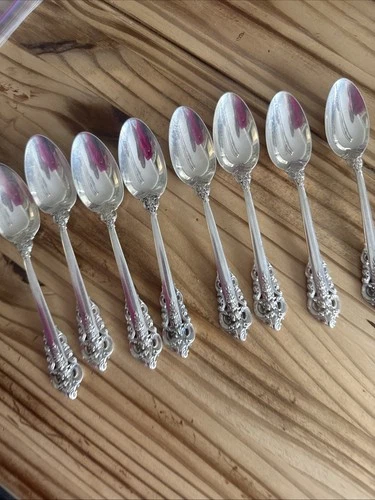 WALLACE GRANDE BAROQUE DEMITASSE SPOON 6” STERLING SILVER FLATWARE-set of 8