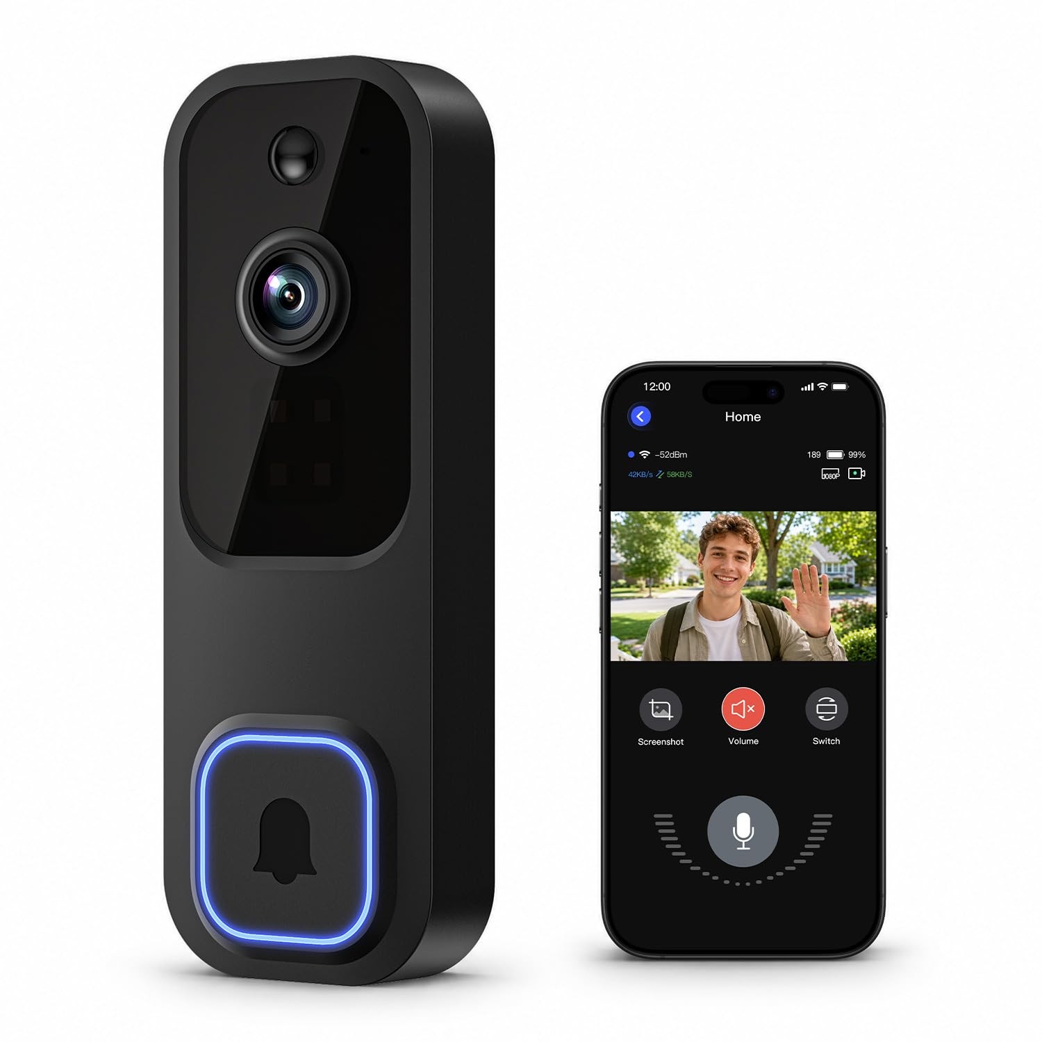 Vykanox Wireless Doorbell Camera 2-Way Talk Battery Powered Wi-Fi Video Doorbell