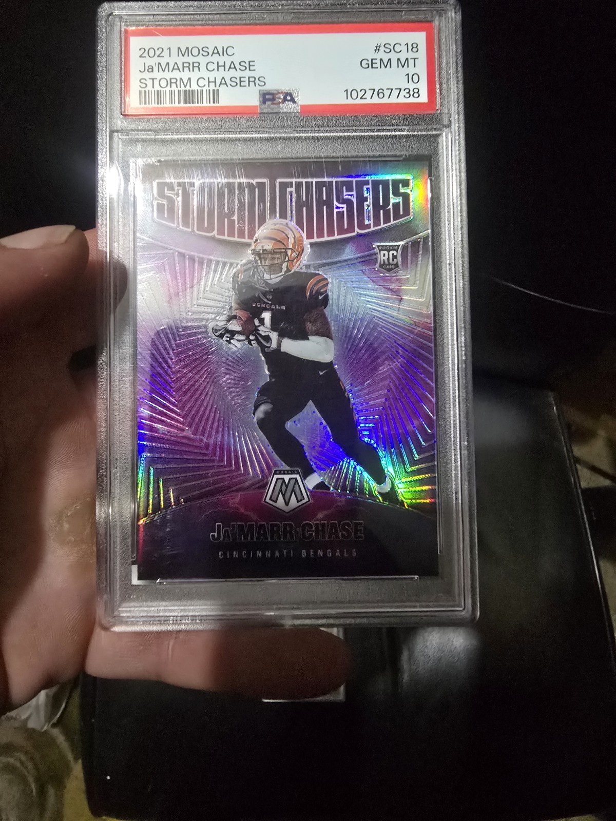 2021 Panini Mosaic - Storm Chasers Ja'Marr Chase #SC-18 (RC) Case Hit PSA10