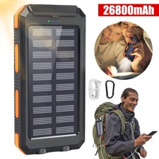 26800mAh Solar Powe Bank Pack Waterproof 2USB LED Battery Charger Phone UK