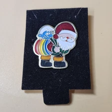 Vintage Santa Claus Smurf Enamel Pin Badge Christmas Holiday Brooch Collectible