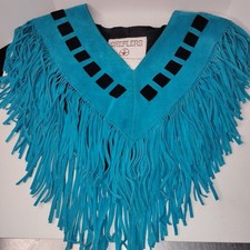 Vintage Sheplers Fringe Leather Collar One Size Western USA Turquoise