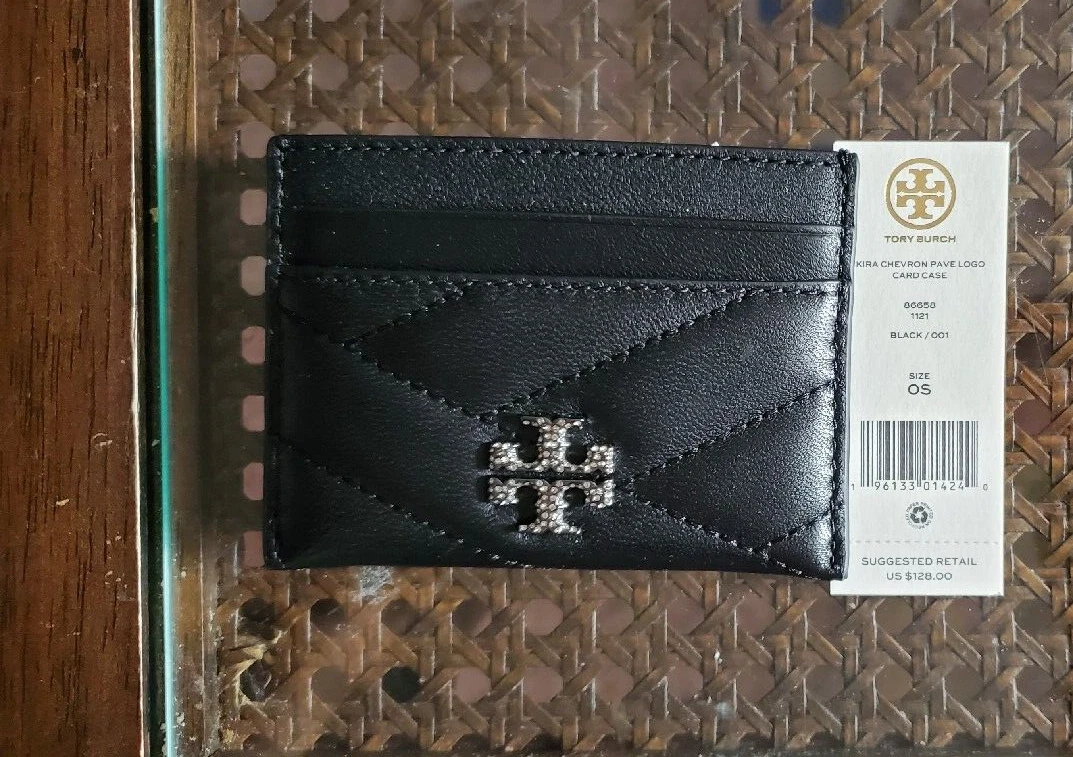 Tory Burch Kira Chevron Leather Card Case Black