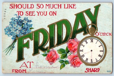 Friday Postcard Large Letter Flowers And Clock Should So Much Like To See You