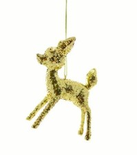 Cody Foster Gold Glitter Kitsch Deer Ornament Retro Vntg Style Christmas Decor