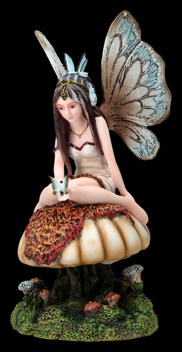 Elfen Figur Schmetterlings-Fee On Mushroom Fairy Fantasy Statue