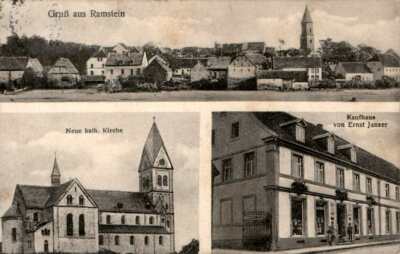 AK GRUß AUS RAMSTEIN Miesenbach KREIS KAISERSLAUTERN KAUFHAUS JANZER 3BILD 1929
