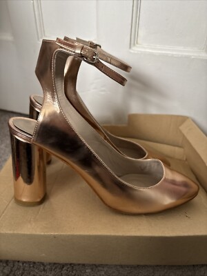 ZARA ROSE GOLD METALLIC MARY JANE STYLE DOLLY ANKLE STRAP HEELS SIZE  UK