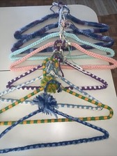 Vintage Handmade Knit Crochet Covered Clothes Hangers Various Colors Lot of 8