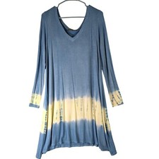 Madeline Sparklestein L Blue Tie Dye Long Sleeve Swing T-Shirt Dress Boho Hippie