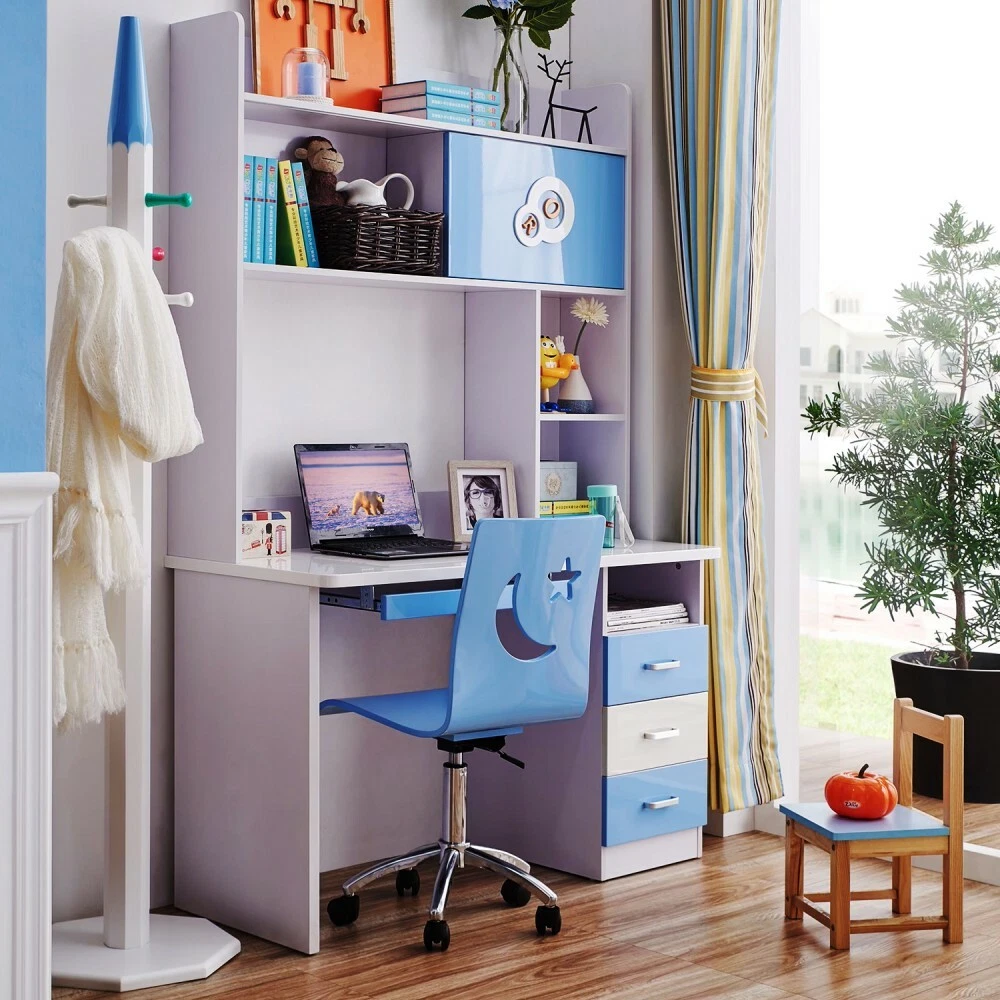 Kids Study Table Desk and Chair Set Bookshelves Drawer BLUE eBay