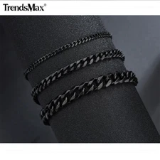 3/5/7mm 10/11" Black Curb Link Chain Stainless Steel Anklet Bracelet Unisex Gift