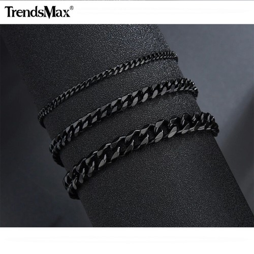 3/5/7/MM Stainless Steel Chain Silver/Black/Gold Plated Cuban Curb Bracelet 7-11 - Picture 8 of 8