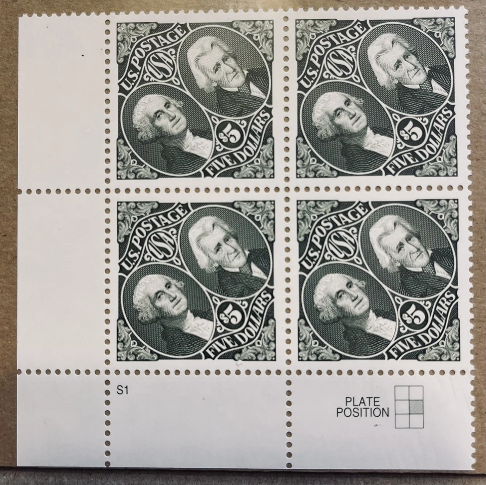 US #2592, 1994 $5 Presidents George Washington & Andrew Jackson, PB4 MNH Free SH - Image 4 of 4