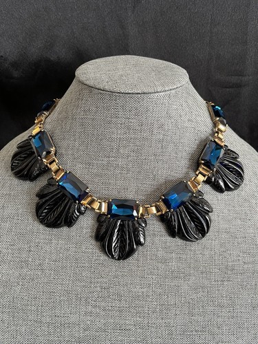 J. CREW Gold \u0026 Sapphire Blue Rhinestone 
