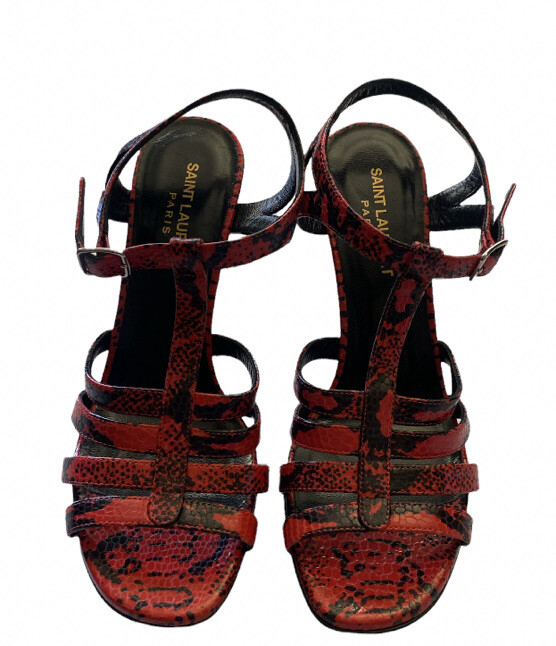 Saint Laurent Tacchi omaggio in pelle di pitone goffrata rosso nero taglia 7 5 (38EU)