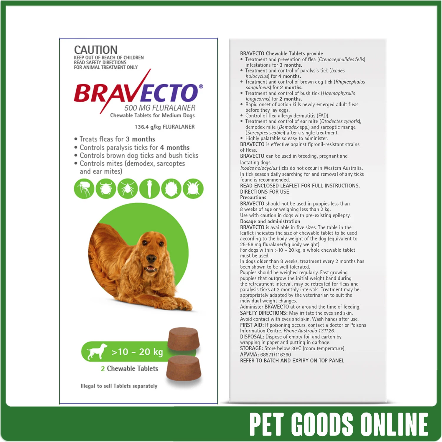 Bravecto 6 Month Chew for Medium Dogs 10 20kg 2 Pack in Ethiopia at ETB 7865 Rating 4