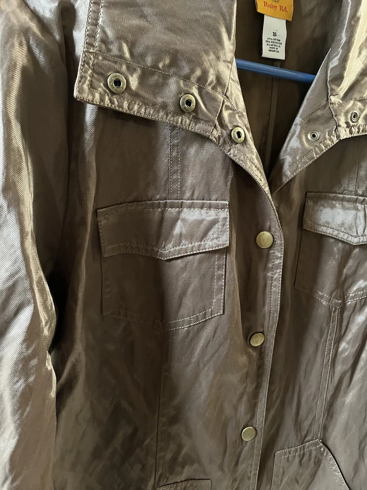 Куртка бронзовая Ruby Rd с застежкой спереди легкая металлик хлопковая смесь куртка 16 (L) - Изображение 3 из 4