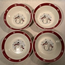 Royal Seasons Stoneware Snowmen Soup Cereal Bowls Set Of 4