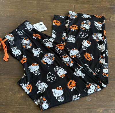Hello Kitty Halloween Pajama Pants Sz S HALLOWEEN SKELETON Mummy Sanrio Pumpkin