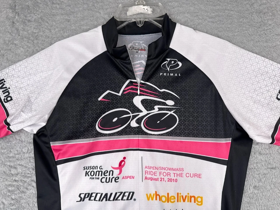 Женская футболка Primal Cycling средний размер белая черная розовая лента Komen Aspen Snowmass - Изображение 4 из 4