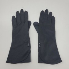 Vintage Fownes Women's Black Double Nylon Gloves w/beads Size 6 1/2