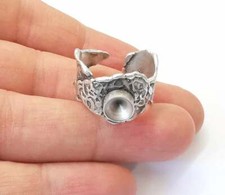 Silver Ring Blank Base Bezel Settings Cabochon Mountings Adjustable brass G24962