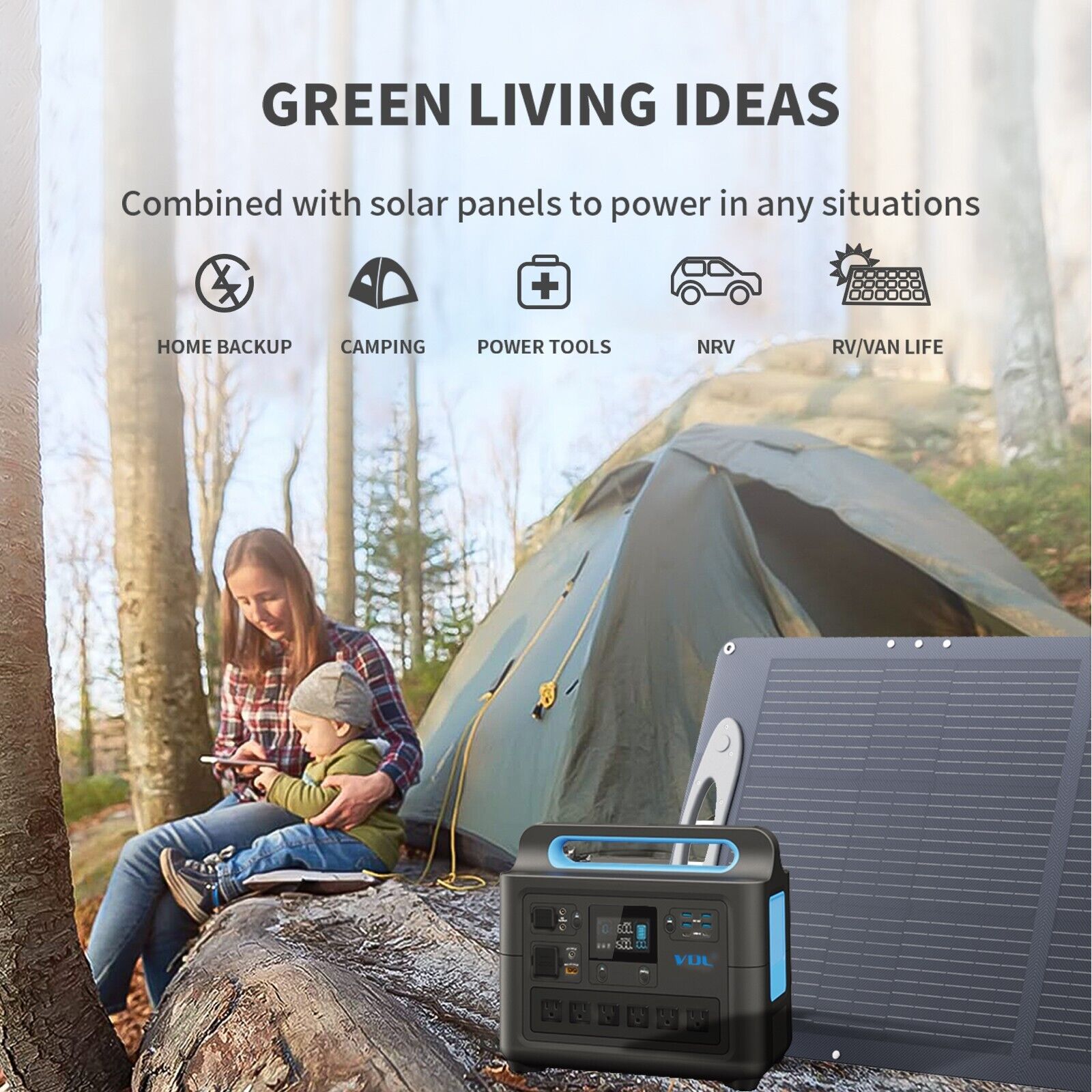 VDL 1500W/1228Wh Portable Power Station Solar Generator Outdoor RV Backup Trip