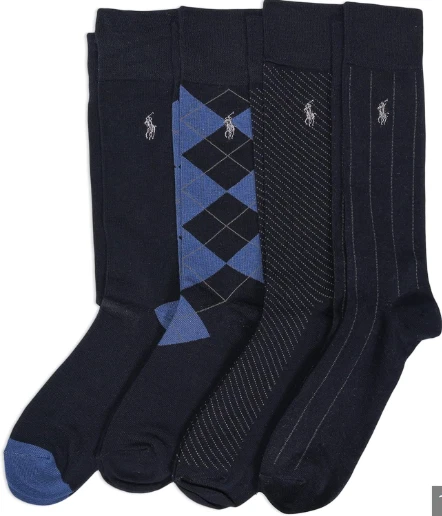 Polo Ralph Lauren Men's Assorted Pattern Dress Crew Socks-4 Pair Pack-Soft - NEW - Image 2 of 3