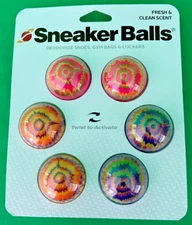 6 Sneaker Balls Tie Dye Shoe Freshener Lockers Gym Bags Fresh & Clean Scent New