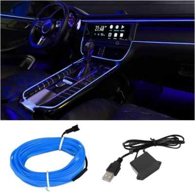 YongMing EL Draden Neon Light 5M voor Auto Interieur Decoratieve Sfeer Strip Licht Naairand Decor DIY Bord met USB (blauw YongMing EL Draden Neon Light 5M voor Auto Interieur Decoratieve Sfeer Strip Licht Naairand Decor DIY Bord met USB (blauw
