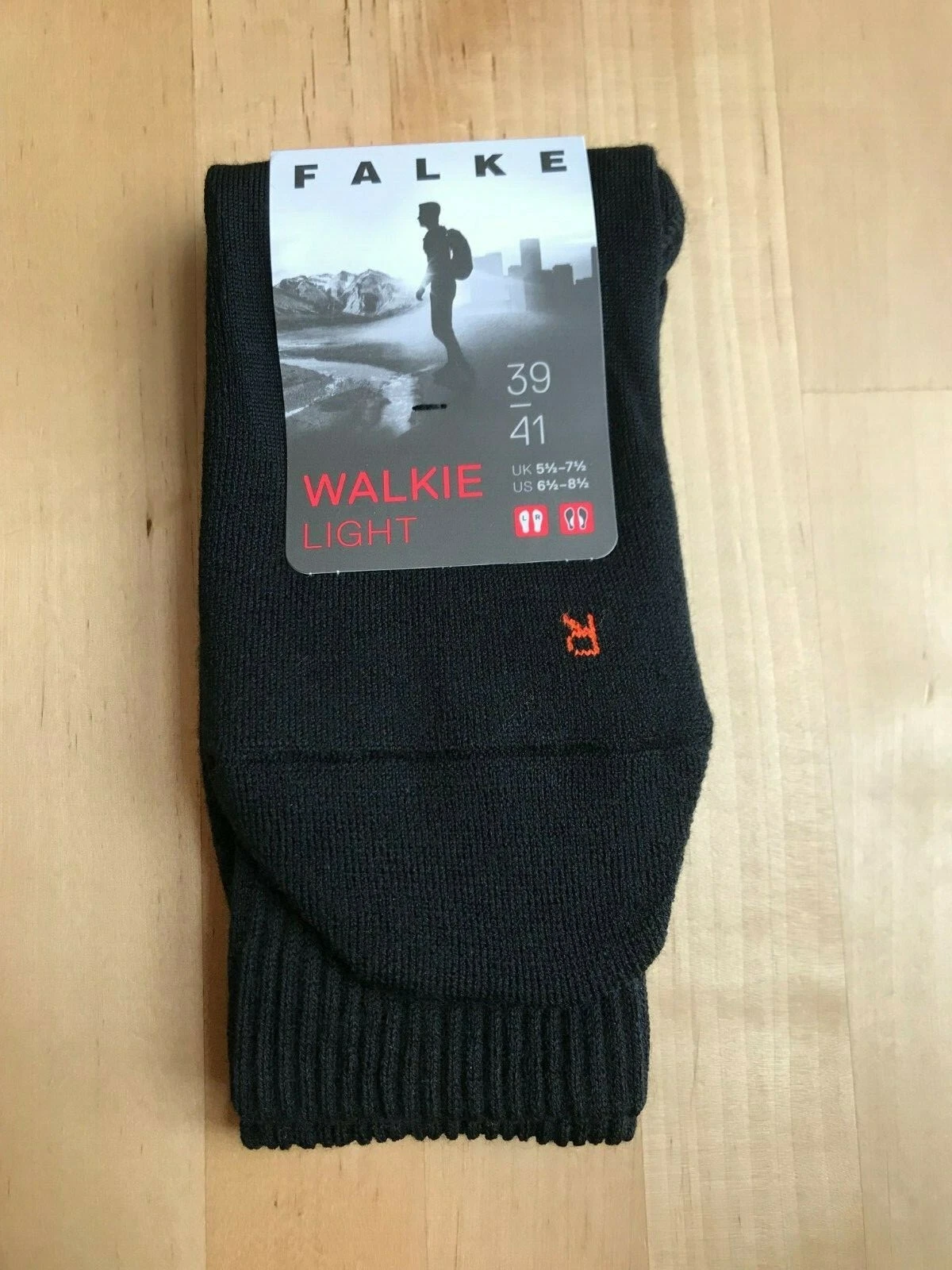 Falke Walkie Light Wool Socks 39-41 US 6.5-8.5 Black 3000 New