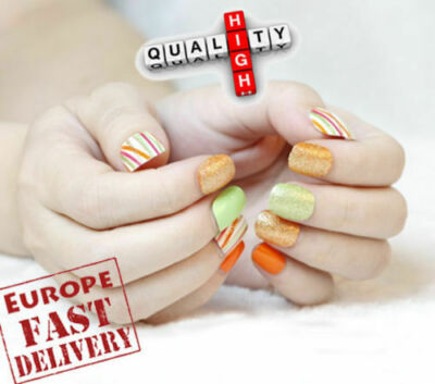 Nadeco 24pcs Artificial Pre Glued PreDesign Pres On MANICURE Fake Nail Tips -EU 