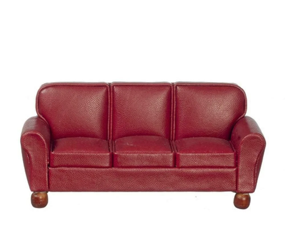 Canapé Miniature En Cuir Marron Pour Maison De Poupée - Double Avec Coussins, Meuble Salon Miniature Réaliste
