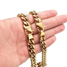 10/14mm Stainless Steel 18k Gold Plated Miami Cuban Chain Necklace or Bracelet