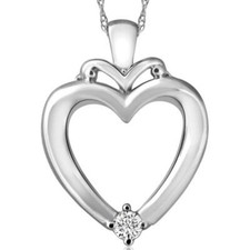 Solitaire Diamond Heart Pendant in White, Rose or Yellow Gold 1" Tall