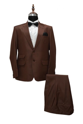 Costume Homme 2 Pièces Marron - Coton - Pour Mariage, Soirée & Bureau - Taille Sur Mesure