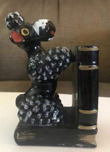 Vintage Red Clay Black POODLE DOG Bookend Figurine Made In Japan