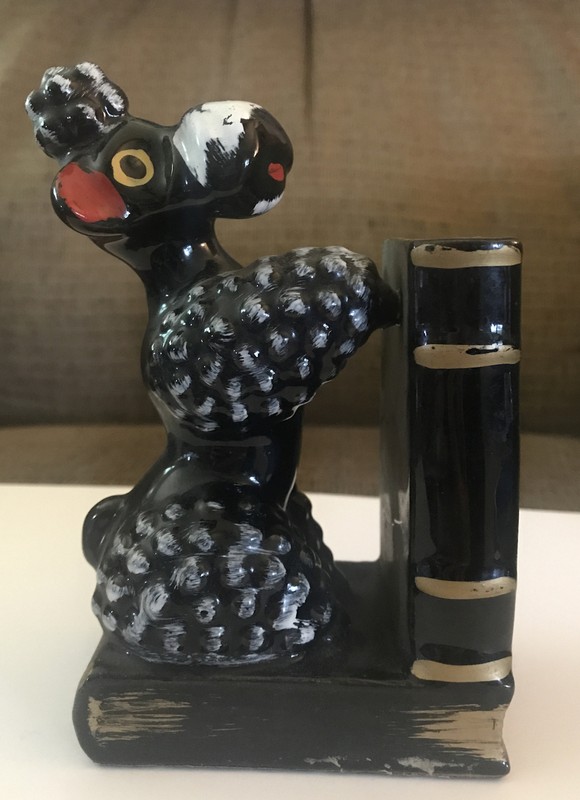 Vintage Red Clay Black POODLE DOG Bookend Figurine Made In Japan