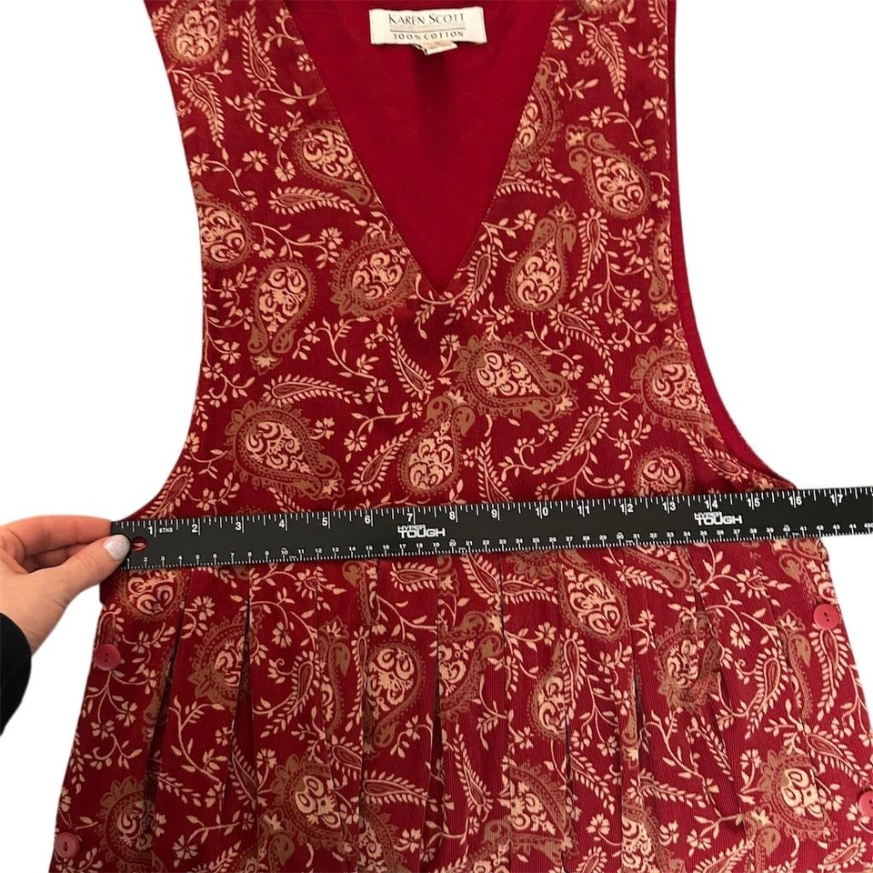 Jersey De Colección Años 90 Karen Scott Para Mujer L Rojo Floral Sin Mangas Cuello en V Hasta la Rodilla Foto 3 de 4