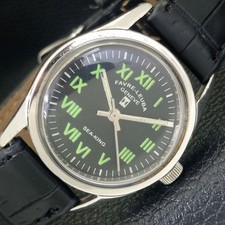 Image of HAND-WINDING VINTAGE FAVRE LEUBA 111 SEA KING SWISS MENS BLACK WATCH a703003-2