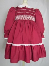 VTG 1980's Polly Flinders Hand Smocked Dress Sz 5 Long Sleeve