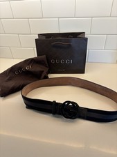 Gucci GG Interlocking Black And Gray Stripe Leather Belt Size 95 cm