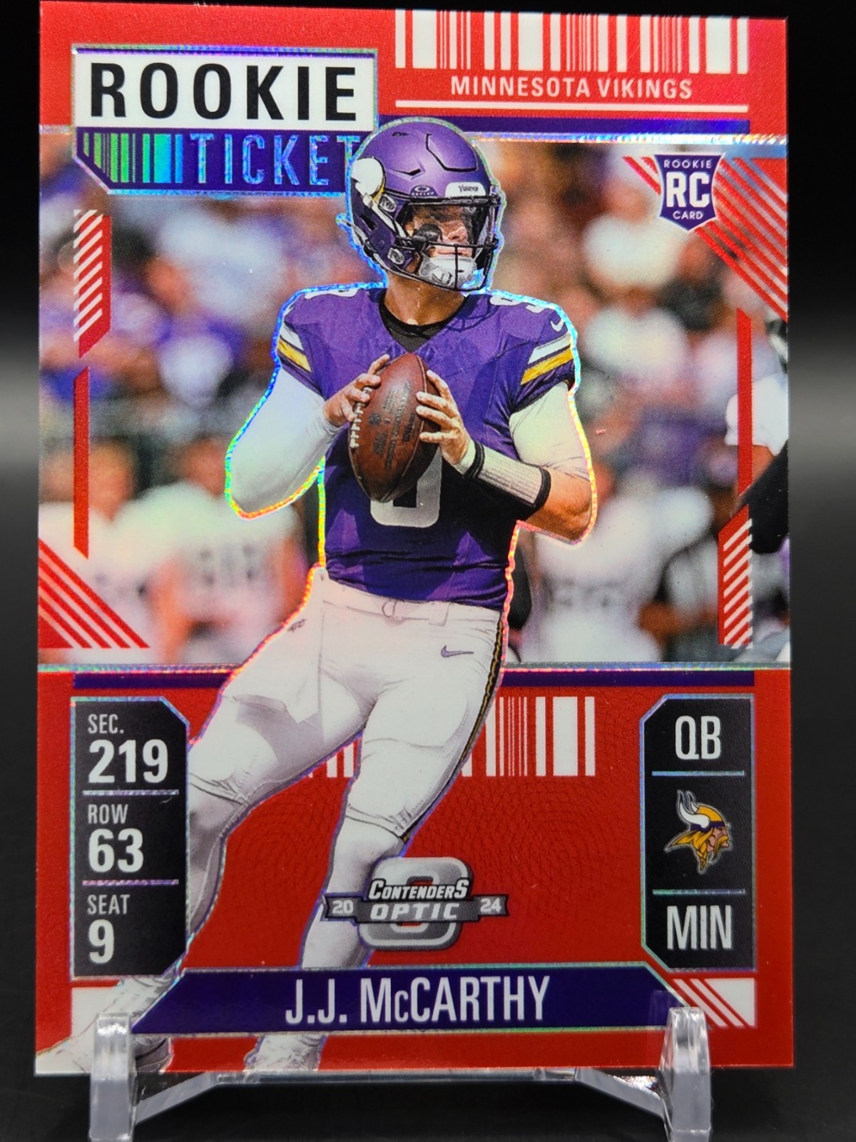 2024 Contenders Optic JJ McCarthy Rookie Ticket #71 Red Prizm (RC) 33/199 - RARE