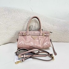 Auth Prada Pink Crinkle Leather Satchel Removable Strap Shoulder Crossbody Bag