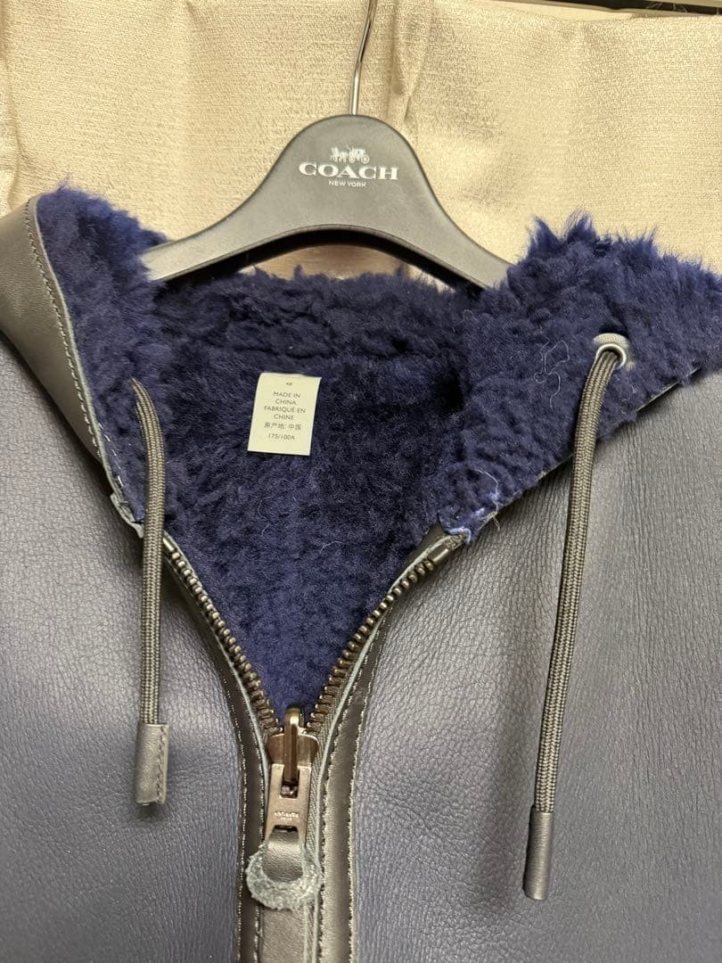 COACH Reversible Leather & Fleece Jacket Men’s Navy Size 48 Near Mint image 5