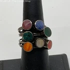 VTG. 950 Silver Multi Gemstone 7 Interconnected Bands SZ 7 Ring- 7.42g