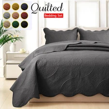 3 Piece Coverlet Quilted Bedspread Bedding Set Light Weight Bed Throw Queen King
