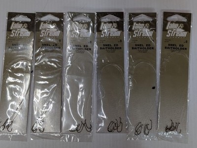 Lot Of 6.  6 Per Pack Sz 8 Lake And Stream Snelled Baitholder Fishing Hook.